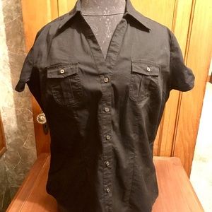 Cato collared button down black short sleeve shirt